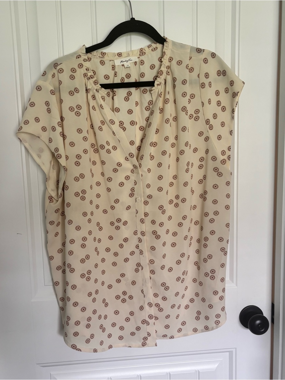 Cream Blouse with Rust Floral Dot Print